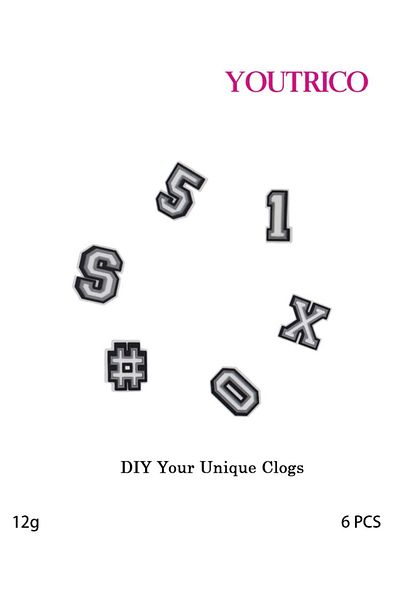 Youtrico 6pcs Striped Alphabet Charms for Crocs - PVC Slipper Ornament