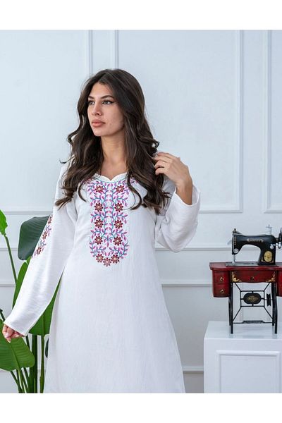al bent al sharqieh Ladies Printed Jalabiya - Full-Sleeve mukhawar cotton blend dress
