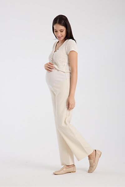 Işşıl IŞŞIL 4564-Esnek Karın Banlı Hamile Giyim Bol Paça Kumaş Pantolon