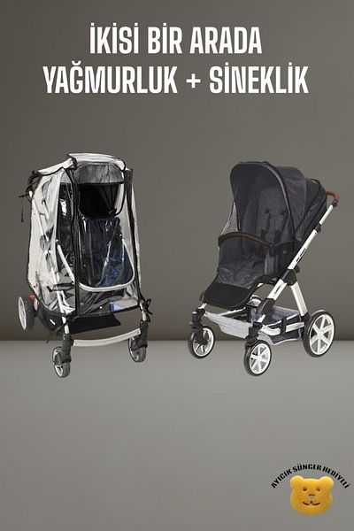 Tois Baby Zippered Baby Stroller Raincoat + Stroller Fly Screen (Black)