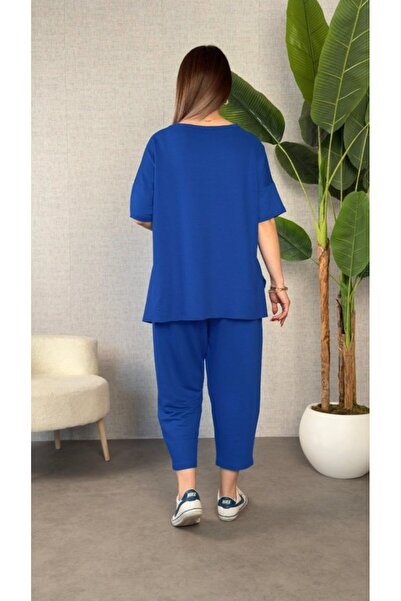 Serero Eyesof Women's Short Sleeve Crew Neck Viscose Two Thread Blouse and Pants Double Suit