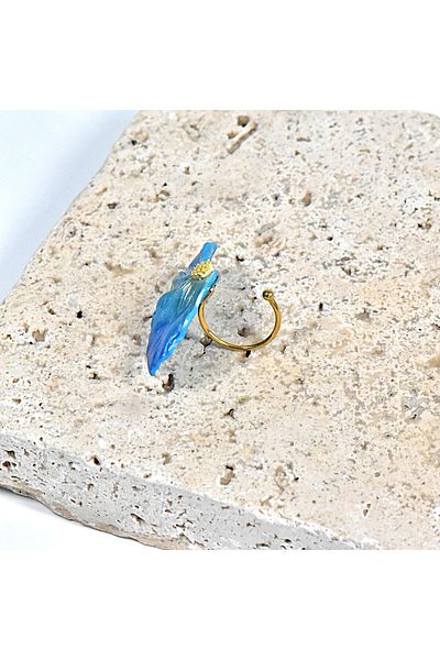 NARRU Handmade NARRU ring, adjustable, half flower, blue and gold, Ilona