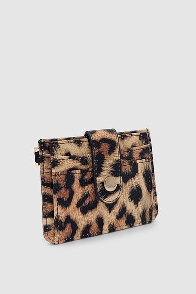 Wuclo Fione Snap Closure 6 Compartment Removable Keychain Mini Women's Wallet Leopard