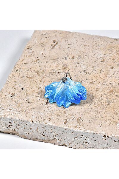 NARRU Handmade NARRU ring, adjustable, half flower, blue and silver, Ilona
