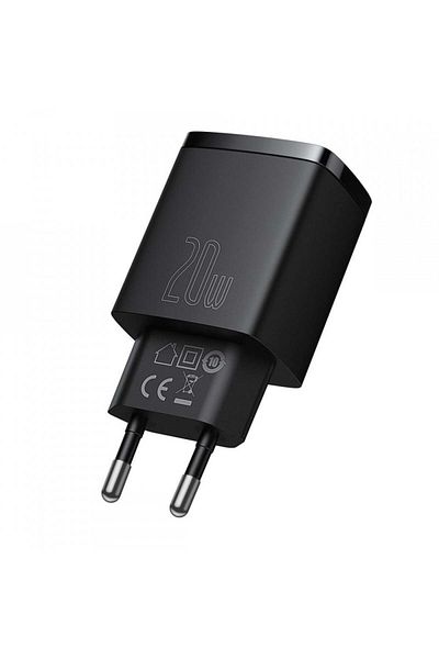 Baseus Compact Wall Charger, Usb-c, Pd, 20w And Usb-a, Qc, 3a, (CCXJ-B01) - Black