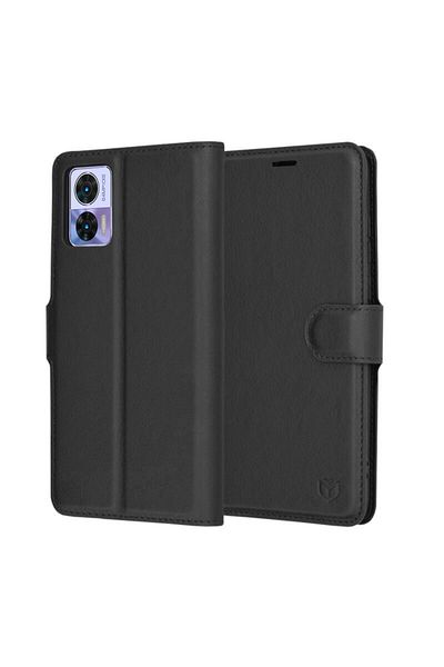 SKYDDAR INNOVATION Husă pentru Motorola Edge 30 Neo, tip carte, din piele, cu portofel interior, set de autocolante, neagră