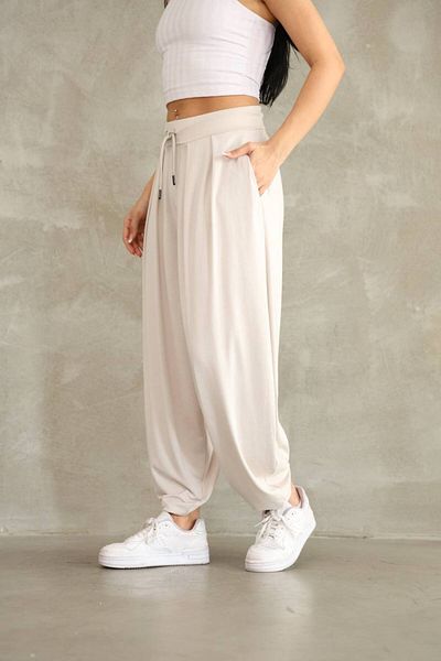 Lacesta Shalwar Beige Draped Trousers Modal Fabric