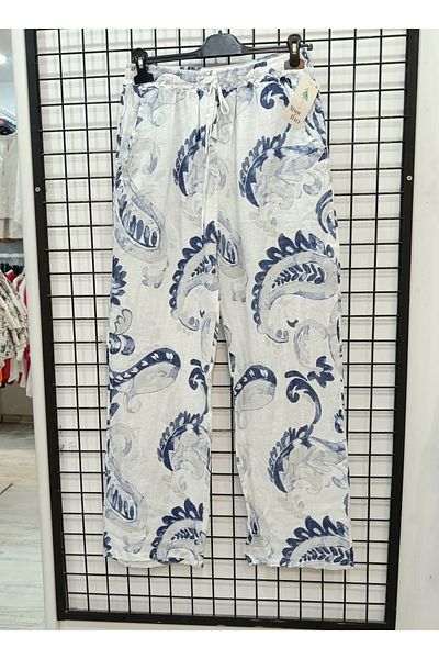 Butik Şans Patterned Elastic Waist Italian Linen Trousers