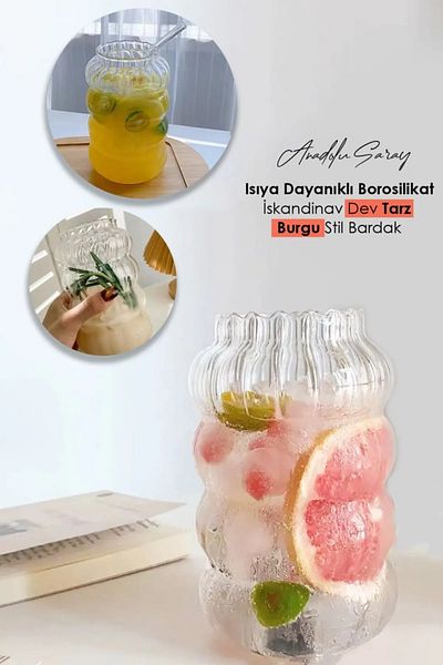 Anadolu Saray 2 Pcs Heat Resistant Giant Size Borosilicate Scandinavian Style Auger Style Cup |   Coffee Presentation Cup