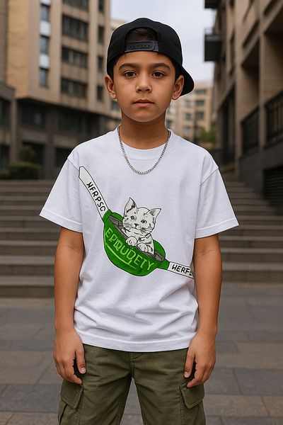 Touz Moda Μπλουζάκι Unisex Oversize με χαριτωμένο γάτο για παιδιά