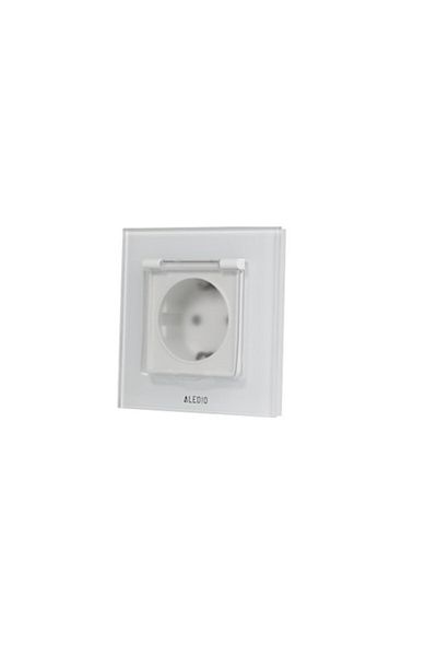 ALEDIO Priză simplă cu capac, standard german, 2P+T, ramă din sticlă, 16A, alb, Aledio A1PC0A