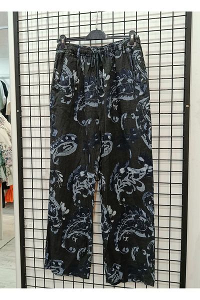 Butik Şans Patterned Elastic Waist Italian Linen Trousers