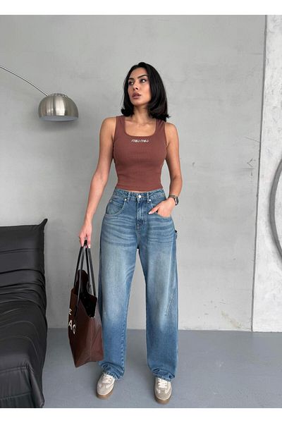 XBELLA DENİM Women's High Waist Ballon Fit Stitching Detail Axe Pocket Jeans