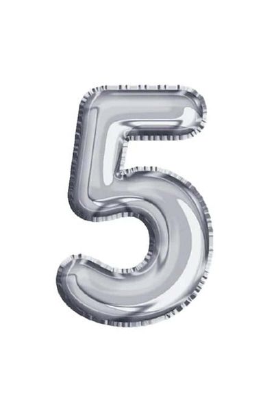 Maxee Birthday Balloon, Number 5, Silver, 40 Cm