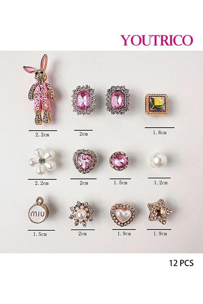 Youtrico 12pcs Alice Rabbit Pearl Charms for Crocs - Luxury DIY Slipper Ornament
