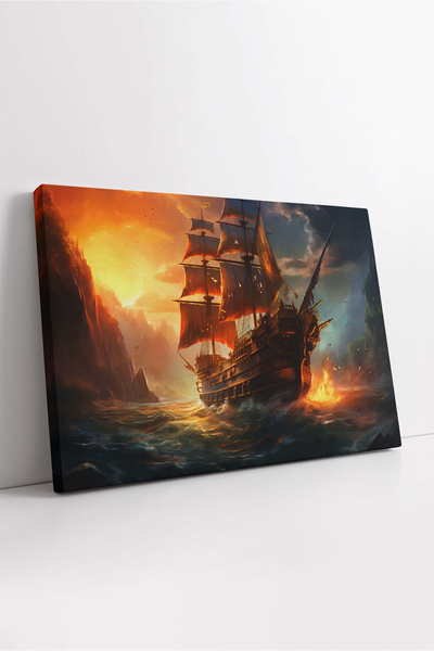 KOSS Dijital Pictură pe pânză cu nave de război, pictură pe pânză cu nave pirat, pictură cu mare ondulată, calitate premium