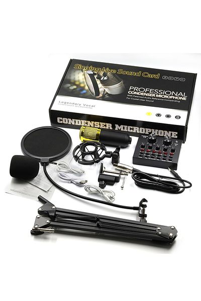 sharpdo Podcast Equipment Bundle BM-800 Mic Kit with Live Sound Card Adjustable Mic Suspension Scissor Arm