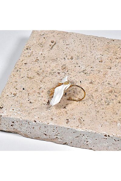 NARRU Handmade NARRU ring, adjustable, half flower, gold and white, Ilona