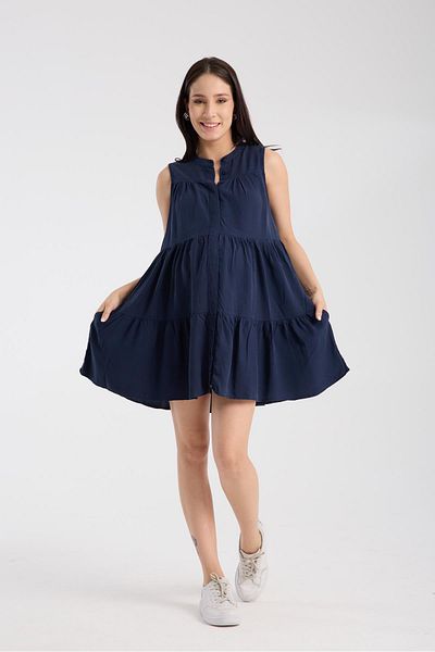 Işşıl Işşil 1646-Washed Cotton Judge Collar Maternity Mini Gilet Tunic-Dress