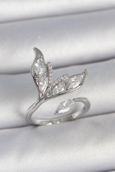 Skygo Brass Silver Color Zircon Stone Fish Tail Model Adjustable Women's Ring - Tj-Byk3744