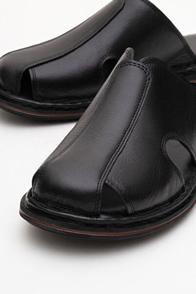 Dericlub DERİCLUB Ανδρικές Παντόφλες Κλειστές Μπροστινές Πραγματικό Δέρμα DC 1165 ΜΑΥΡΟ