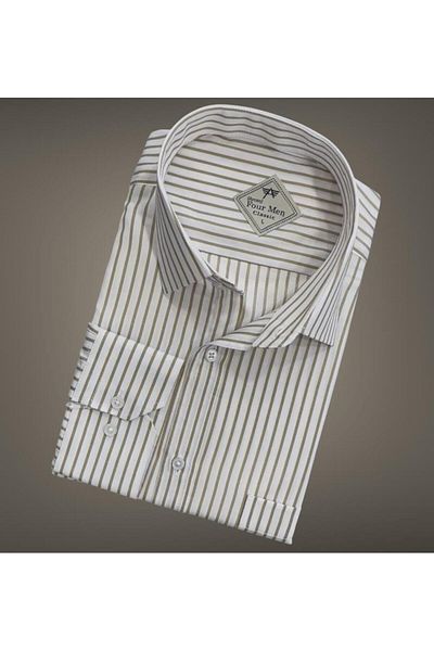 GÖMLEK GALERİSİ Men's Classic Wide Relaxed Fit Pocket Striped Long Sleeve Cotton Shirt