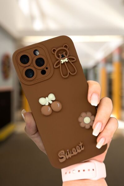 PSGT Apple Iphone 13 Promax Kılıf Tasarımlı Desenli Kamera Korumalı Kahve Ayı...