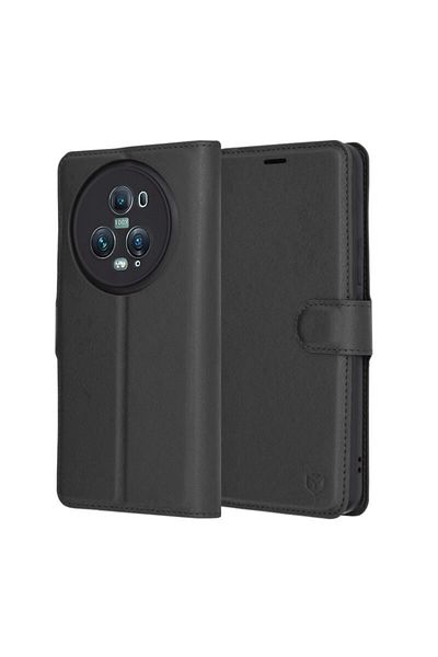 SKYDDAR INNOVATION Husă pentru Honor Magic5 Pro, piele tip folio, tip carte, cu portofel interior, set de autocolante, neagră