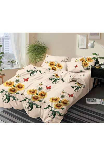 trendyhome Bed Linen, Fine Cotton, 6 Pieces, Sunflower, Cream, HR24131