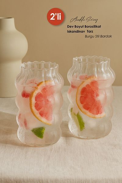 Anadolu Saray 2 Pcs Heat Resistant Giant Size Borosilicate Scandinavian Style Auger Style Cup |   Coffee Presentation Cup