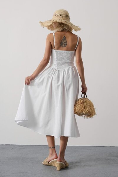 UP TREND COLLECTION فستان إيدوليكا طويل بحمالات - أبيض