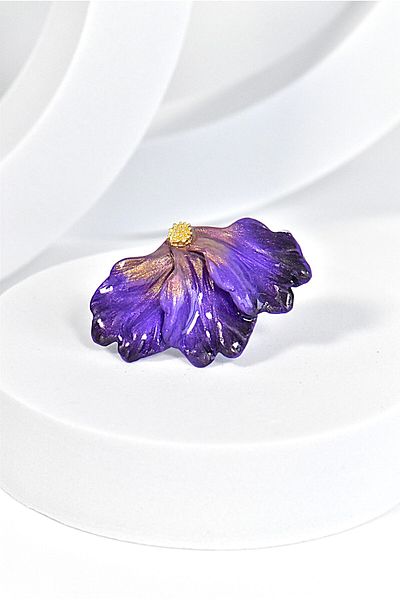 NARRU Handmade NARRU ring, adjustable, half flower, purple and gold, Ilona