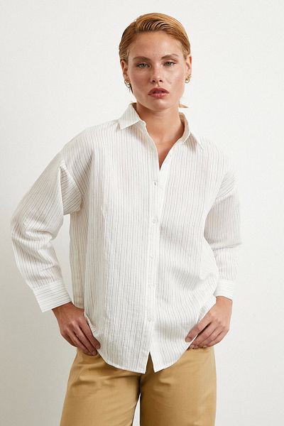 Never more Symmetrical Striped Shirt Stone