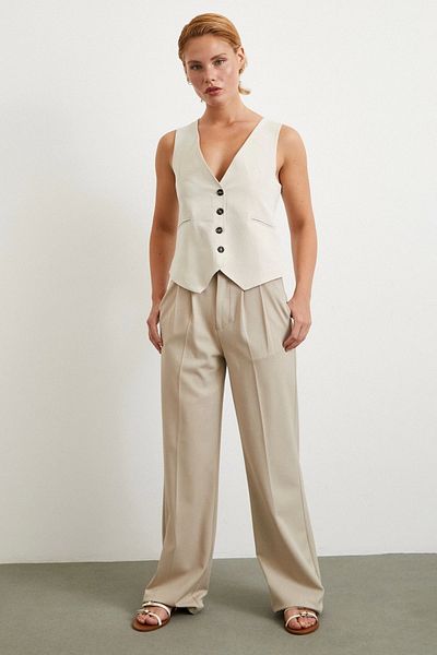 Never more Pocket Covered Linen Vest Cream