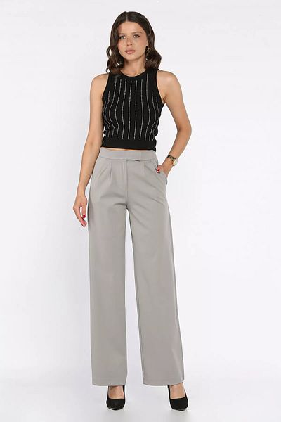 GÜLSELİ Gray Women's Waist Elastic Velcro Palazzo Trousers