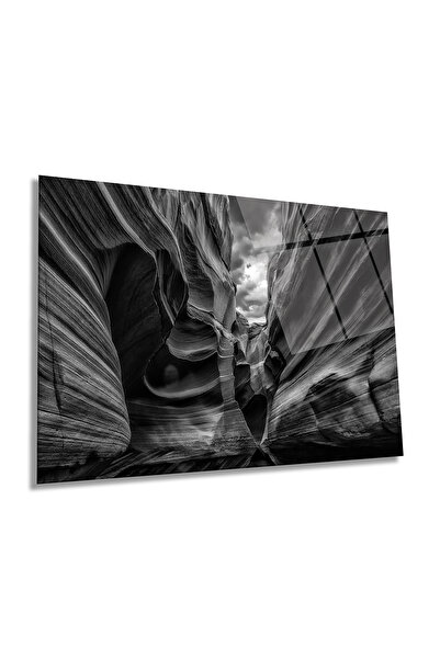 Rosyvien Pictură pe sticlă orizontală Black White Canyon Landscape, Decor de ...