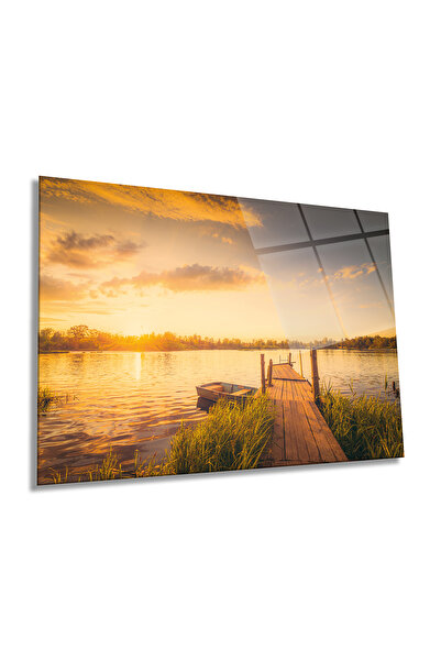 Rosyvien Peisaj de schele din lemn pe râu Pictură orizontală pe sticlă, decor...