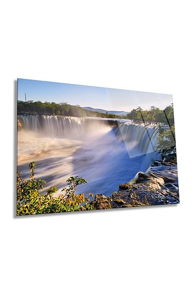 Rosyvien Pictură pe sticlă orizontală cu peisaj de cascadă superbă, decor de perete pentru casă și birou, cadou de lux