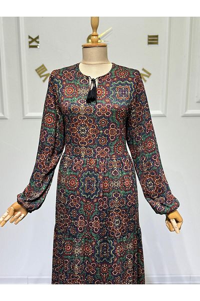 ModaMinar Women's Violet Viscose Fabric Ottoman Pattern Dress with Elastic Sleeves