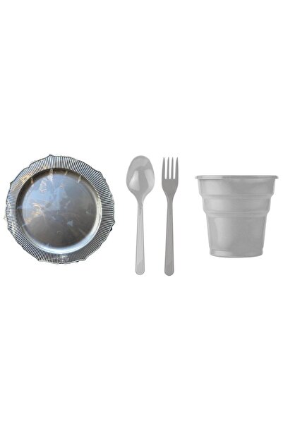 omeyva 26 Cm. Mika Plastik Gümüş Sorfa Piknik Seti - 24 Kişilik Tabak Bardak ...