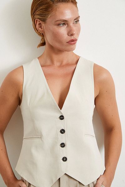 Never more Pocket Covered Linen Vest Cream