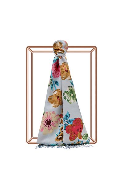 ipekevi Şal de mătase cu model Petunia Baby Blue