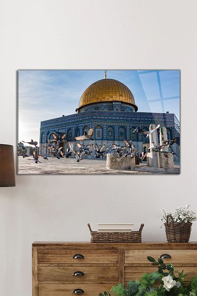 Rosyvien Mescid-i Aksa Jerusalem Tablou orizontal din sticlă, islamic, decor de perete pentru casă și birou, cadou de lux