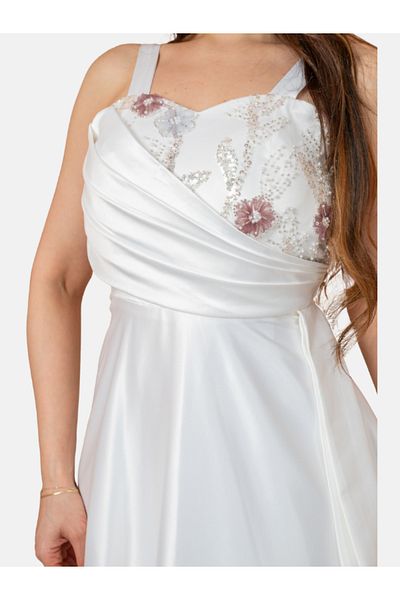 Nice Model Elegant White Butterfly Dress with Satin Fabric, Hand Embroidery & Sparkling Stones for Women