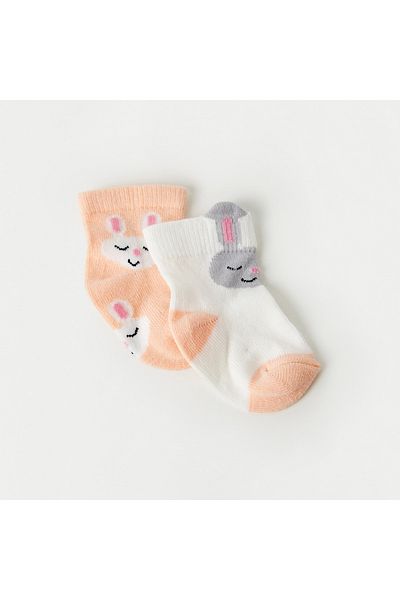 Juniors Bunny Detail Ankle Length Socks - Set Of 2