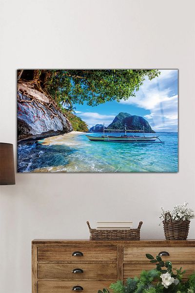 Rosyvien Peisaj tropical din Filipine Tablou orizontal din sticlă, decor de perete pentru casă și birou, cadou de lux