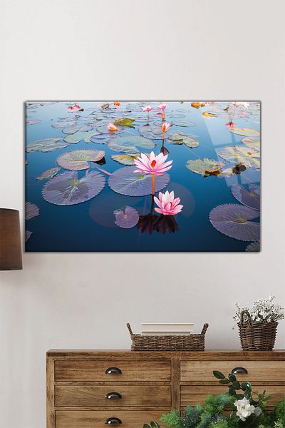 Rosyvien Pictură Orizontală din Sticlă Flori de Liliac Roz, Decorare Perete Acasa și Birou, Cadou de Lux