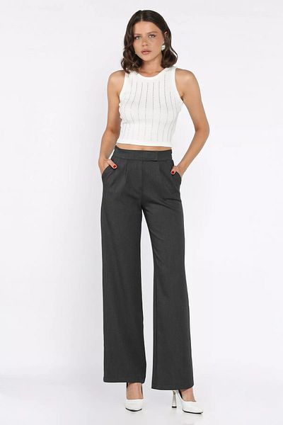 GÜLSELİ Anthracite Women's Waist Elastic Velcro Palazzo Trousers