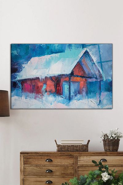 Rosyvien Vopsea în ulei Aspect Casă de iarnă Tablou orizontal din sticlă, Modern, Decor de perete pentru casă și birou, Cadou de lux