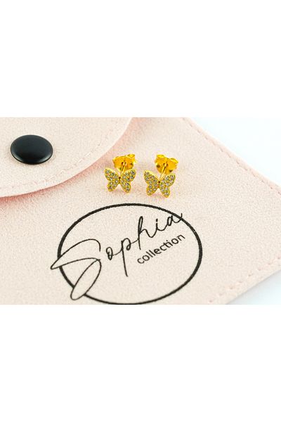 Sophia Collection Cercei copii argint 925 placat cu aur 24K model Fluturas auriu cu pietre zirconiu